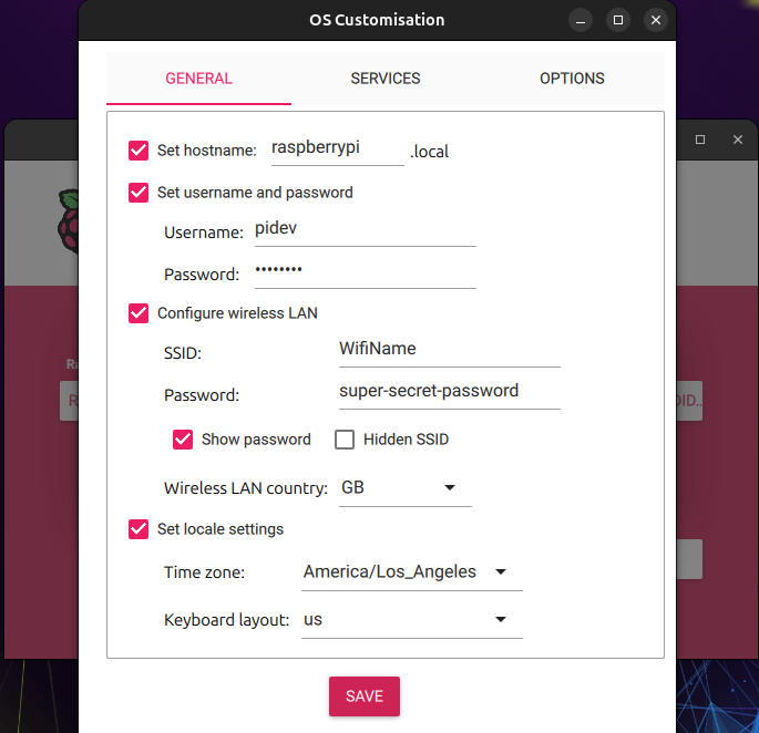 Raspberry Pi Imager Advanced Options